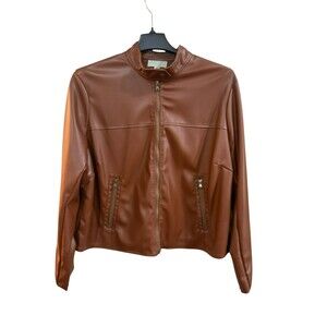 Ryegrass Women's Faux Leather Jacket Size 2X Brown Full Zip Front Butter Soft